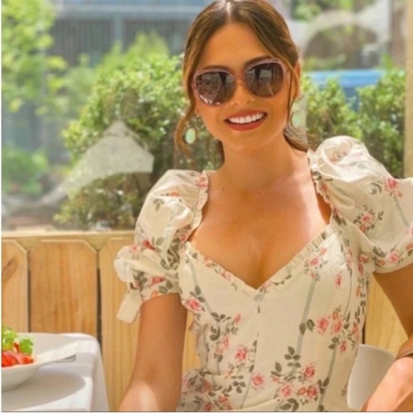 For Love & Lemons Rose Stripe Floral Linen Mini Dress - Picture 4 of 11